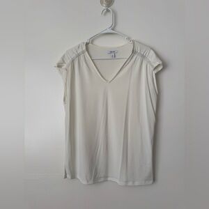 Nine West Cream V-Neck Ruched Shoulder Tank